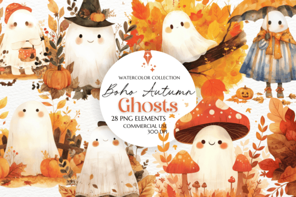 Download Boho Autumn Ghosts Clipart Sublimation - Premium Bundle