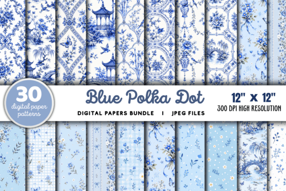 Download Blue Polka Dot Digital Patterns Bundle - Polka Collection