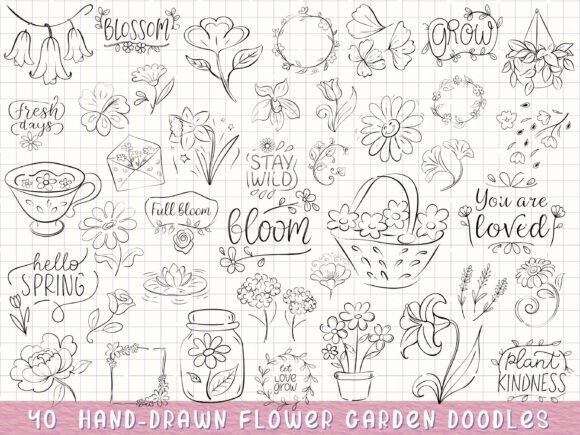 Download Hand Drawn Flower Garden, Spring Floral - Flower garden Collection