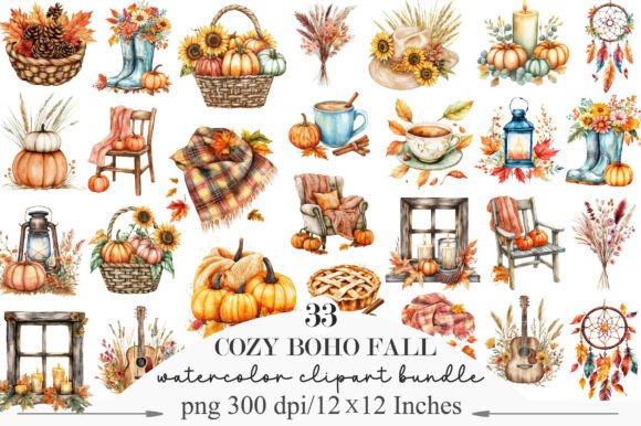 Download Cozy Boho Fall Clipart - Boho fall Collection