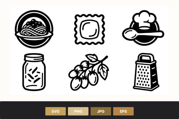 Download Pasta and Cooking Icons Black and White - Black Collection