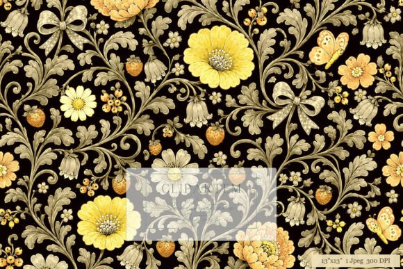 Download Gold Dark Floral Damask Black Pattern - Black Collection